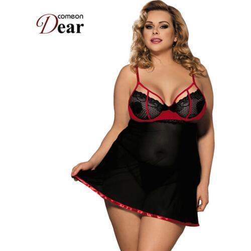 Comeondear Lace Transparent Underwear Women Erotic Babydoll 4XL 5XL 7XL Backless Black Lingerie Plus Size Erotic Clothes RA80245