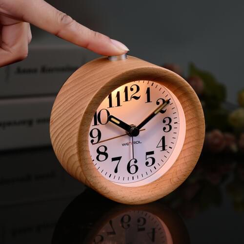 Wood alarm clock luminous mute bedside clock lounged small wood alarm clock high quality