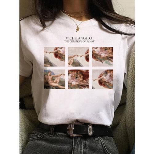 Vaporwave Michelangelo Tshirt Aesthetic T Shirt Women Fashion Harajuku Tshirt Casual Graphic T-shirt Tee Female Tops Tee Clothe