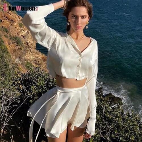 Soft Satin Two Piece Set Women Skirts + Top Matching Set Fashion Loose Flare Sleeve Blouse Skirt Suits Spring Sets Woman Outfits