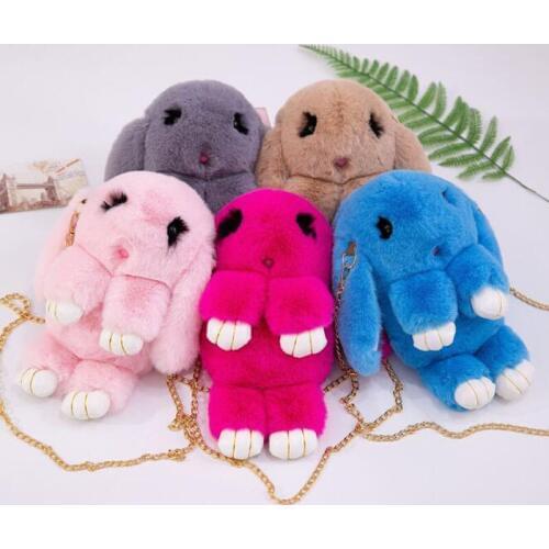 Creative Fluffy Rabbit Cute Rabbit Bag Leather Bag Chain Bag Cartoon Cartoon Plush Toy Chain Slung Rabbit Shild Small Backpack