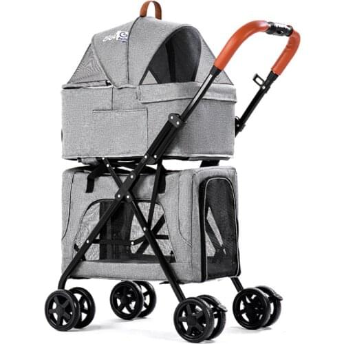 Lightweight Folding Double-layer Pet Stroller Dog Large Space Trolley Cage Four-wheel Outdoor Travel