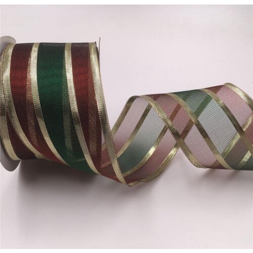 N2073 63mm 2.5" Metallic stripes gift packaging wired edge ribbon 25yards roll
