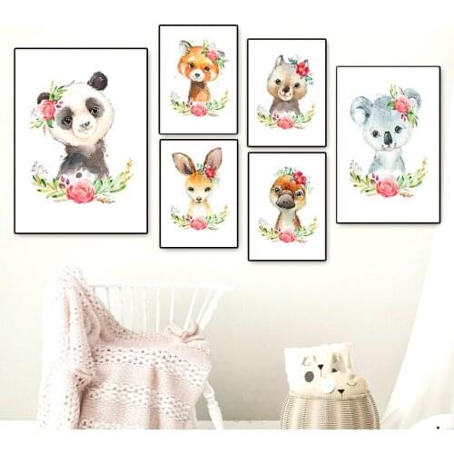 Cute Cartoon Flower Fox Panda Koala Nordic Posters And Prints Wall Art Canvas Painting Animals Wall Pictures For Kids Room Decor
