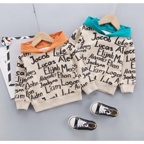 Fashion Spring Autumn Letter Print Sweater Toddler Boys Girls Sweatshirt Casual Hoodies Baby Long Sleeve Hooded Children Clothes