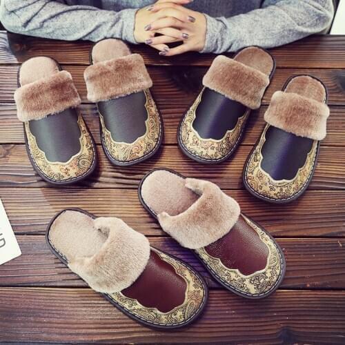 Male Autumn And Winter Home Slippers Men Indoor Cotton Plush Shoes Fahsion Comfortable Non-slip Shoes Simple Household Slippers