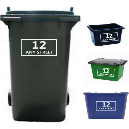Wheelie Bin Stickers x4 Recycling Box Stickers Customized Made Number House Name