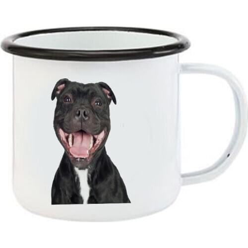 Stainless Steel Staffordshire Bull Terrier Coffee Cup Staffie Laughing Staffy Dog Christmas Outdoor Halloween Fall Metal Enamel