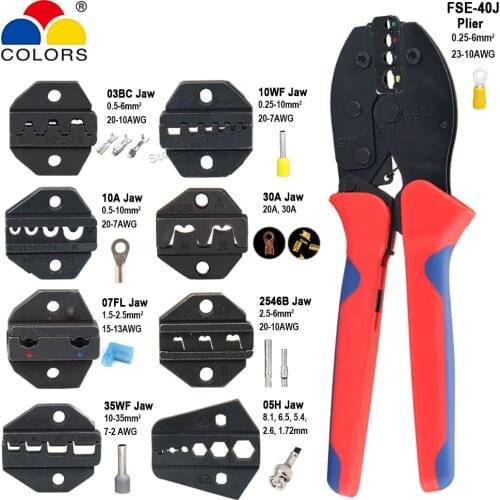 0.25-6mm2 Crimping Plier 23-10AWG Insulated Wire Connector Terminals Clamp Jaw Die Multifunctional Electric Hand Tools FSE-40J