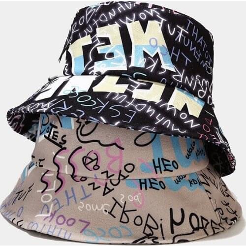 New Creative Graffiti Letters Bucket Hat Male Female Street Hip Hop Bob Hat Summer Outdoor Casual Sunscreen Panama Hat