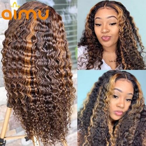 Colored Ombre Human Hair Wigs Highlight Brown Honey Blonde Lace Frontal Wig Full Pre Plucked Hd Transparent 13x6 Deep Water Wave