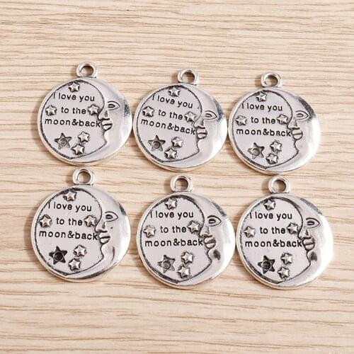 5pcs/lot 22*27mm Fashion Alloy Moon Charms DIY Jewelry Findings Handmade Star Love Charms for Necklaces Pendants Earrings Making