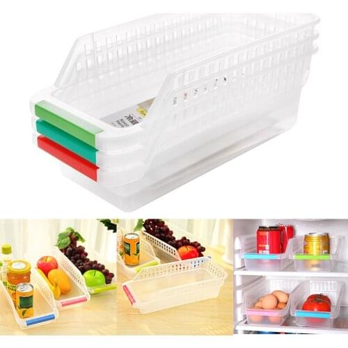 Home Kitchen Refrigerator Hollow Drawer Storage Box Space Saver Organizer Plastic Fruit Vegetable Drink Seasoning Storage Basket