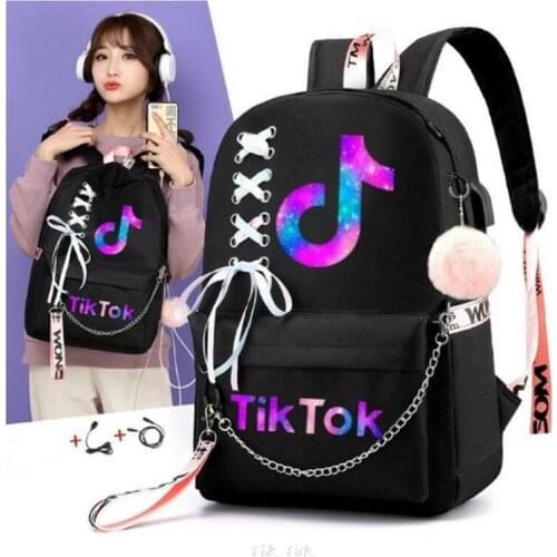 Tik Tok Women girls School Backpacks Anti Theft USB Charge Backpack Waterproof Bagpack School Bags Teenage Travel Bag