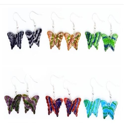 Yingwu HOT Sale Handmade Womens Romantic Elegant Dangle Butterfly Murano Glass Earrings Wholesale