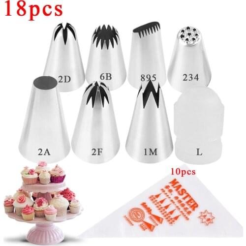 18PCS Piping Bag Nozzle Confectionery Cake Pastry Sleeve For Decoration Silicone Tools Pocket A Professional Nozzles Cream Icing