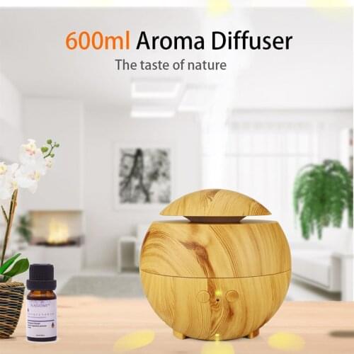 600ML Aromatherapy Diffuser, Large Capacity Wood Aroma Essential Oil Diffuser Ultrasonic Air Humidifier with LED Light for Room