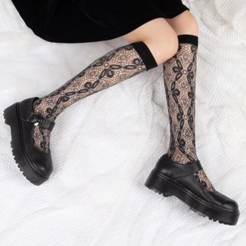 Japanese Fashion Lace Stockings Lolita Girls Floral Leopard Print Streetwear Long Socks Black Fishnet Stockings Medias De Mujer