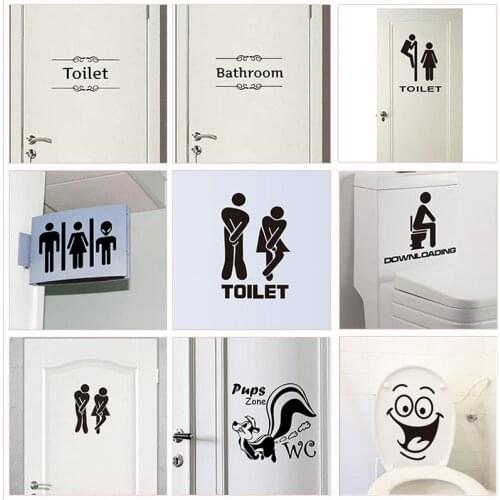 Funny WC Toilet Wall Door Sticker Bathroom Decor Vinyl Home Decoration DIY Wall Decals Mural Art Toilet Entrance Sign Stickers