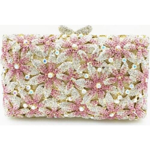 Golden Crystal l Flower Minaudiere Handbag Women Evening Clutches Bag Bridal Diamond Clutch Wedding Purse Metal Evening bags