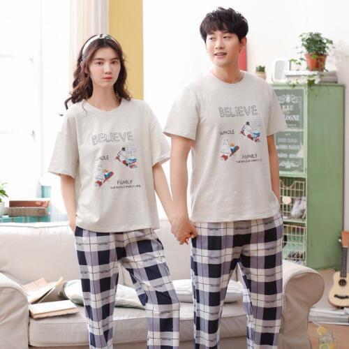 Women and men summer new Korean cotton comfortable thin casual short sleeve pants home two piece pajama sets pajama set pajamas