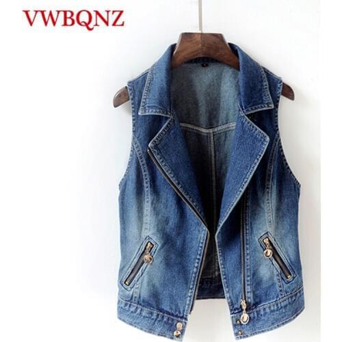 Women vest jacket Sleeveless Slim Jeans Jacket New Spring Autumn Suit collar Vintage Denim Vest Jacket Casual Ladies Denim Style