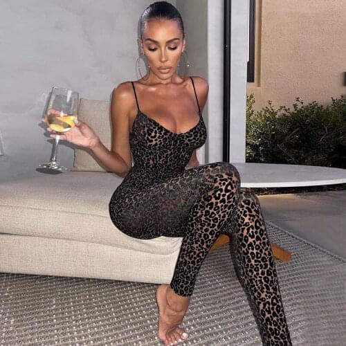 Women Sleeveless V-neck Slim-fit Jumpsuits Sexy Leopard Printing High Waist Sheath Club Outfits Fashion Casual Skinny Streetwear