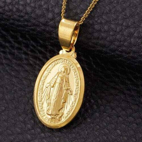 HOT Virgin Mary Pendant Necklace for Women/Girls Gold Color Our Lady Jewelry Wholesale Colar Cross Trendy Chain Gifts