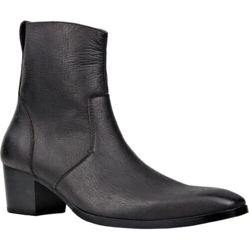 2020 Mens Boots Genuine Leather Boots Ankle Zipper-up Motorcycle Boots Chelsea Boots Calfskin Shoes high heel boots Dark brown