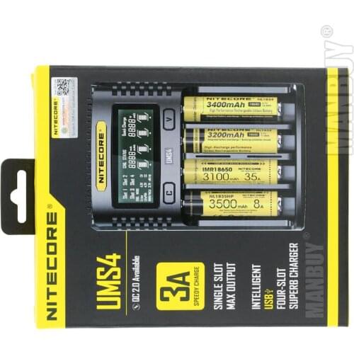 2021 nitecore UMS4 Automatic Universal 3A Quick Charger Intelligent USB 4Slots Superb Charger Li-ion Ni-Cd Ni-MH IMR 21700 18650