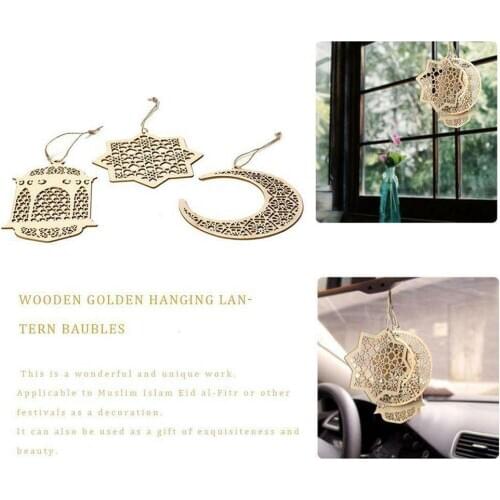 3Pcs/Set Islam Muslim Tabletop Decoration Moon Wooden Eid Hanging Ramadan Event Supplies Plaque Decorations Party Pendant B0Q8