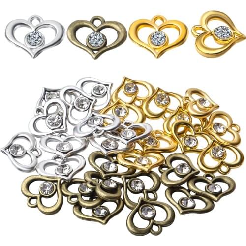 30pcs Alloy Charms Heart Charms Rhinestone Diamond Charms Heart Shaped Pendants for Jewelry Necklace Bracelet Making Supplies