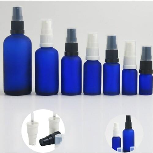 360pcs Wholesale Frost Blue Shampoo Bottles CBD Glass Bottles With Lotion Pump Cosmetic Containers 5ml 10ml 15ml 30ml 100ml