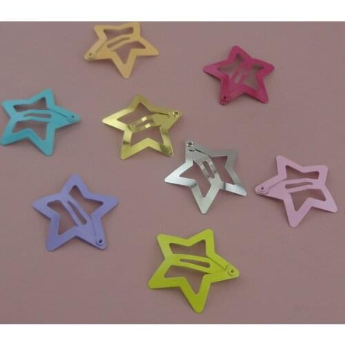 50PCS 3.0cm colorful Plain Filigree Star Metal Snap Clips star side hair clip for women girls hairpins wholesales