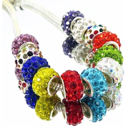 50Pcs Big Hole Round Color Crystal Setting Glass Spacer Beads Charms Fit Pandora Bracelet DIY Chain Necklace For Jewelry Making