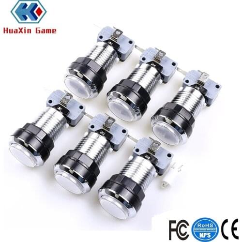 6 Pcs/lots Chrome Illuminated Arcade Button With 5V LED Lamp & Microswitch For Arcade Fighting Games Projects-white