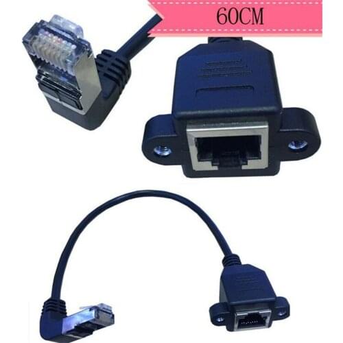 90 degrees Up & Down RJ45 Male to Female Screw Panel Mount Ethernet LAN Network Extension Cable adapter 60cm/0.6m