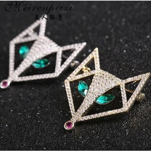 Meirenpeizi Zircon Fox Animal Brooch Pin For Woman Fashion Sweater Coat Hat Scarf Clothing Accessories Luxury Banquet Jewelry