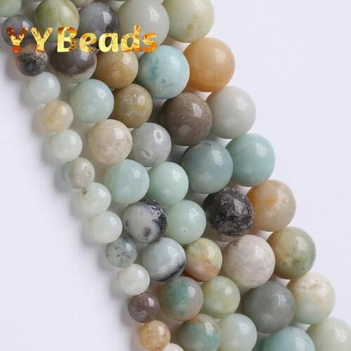 Natural Colorful Amazonite Stone Beads Natural Gem Smooth Spacer Round Beads For Jewelry Making Accessories 15" 4 6 8 10 12mm