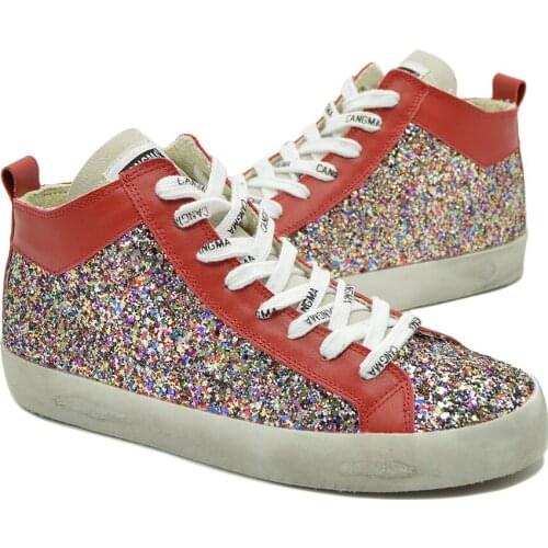 CANGMA Luxury Brand Designer Mans Sneakers Sequined Multi-Colored Shoes Mid Sneakers Men Glitter Footwear Casual Shoe