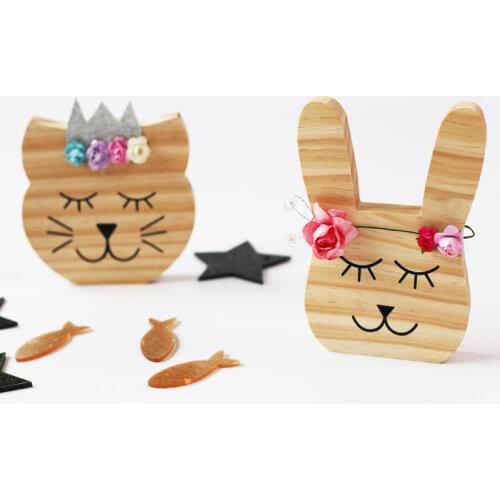 Nordic Style Wooden Rabbit Bear Fox Ornaments Children Room Decoration Cartoon Animals Crafts Baby Toy Nursery Decor Photo Props