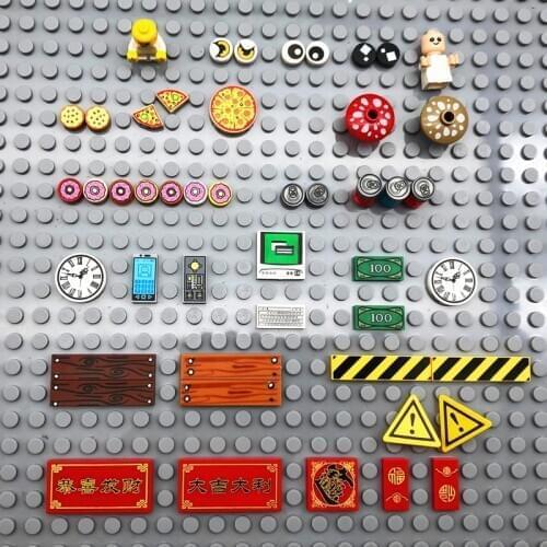 Compatible City Accessories Printed Tile Building Blocks Computer TV Phone Clock Pizza Parts MOC Bricks Children Toys Friends