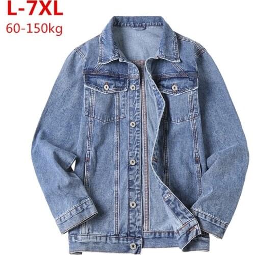 Plus Size 5XL 6XL 7XL Mens Denim Jacket Light Blue Denim Jacket Men Fashion Design Spring Large Male Oversized Jean Jacket