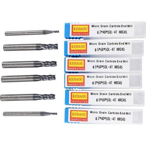 Hot YO-6 Pcs 1-6 Mm 4 Flutes Hrc45 Solid Tungsten Carbide End Mill Cnc Router Bits Tools Cnc Milling Cutter Bits For Metal Cutti