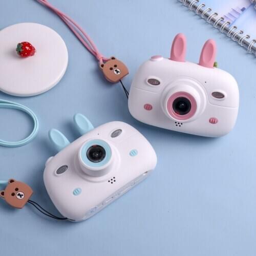 Rabbit Cartoon Toy Camera 1800W Pixel HD Screen Dual Lens Photo Camera Educational Toy Cool Baby Birthday Creative Gifts