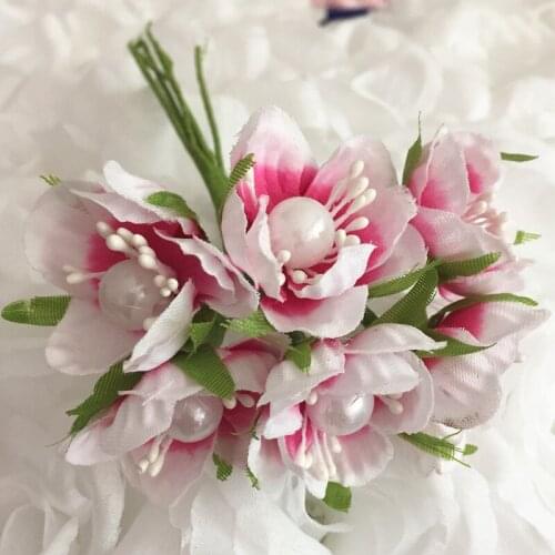 WedFavor 4cm Artificial Silk Cherry Blossom Flowers With Pearl For Corsage Gift Box Wreath Scrapbooking Hair Wedding Accessories