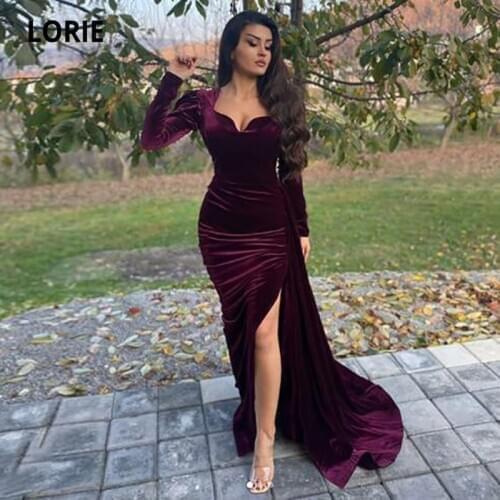 LORIE Arabic Evening Dress Sweeteart Long Sleeve Sexy Mermaid Prom Gown Plus Size Velvet Mother of the Bride Party Dress
