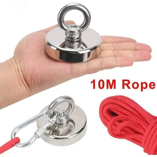 230kg Pull Strong Recovery Magnet Holder 75mm+10m Rope Fishing Recovery Salvage Lifting Suspension Treasure Hunt Metal Detector