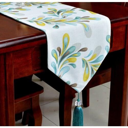 Printing Plant Table Runner Tassel Luxury Table Decoration Accessory Party Wedding Decoration Table Art