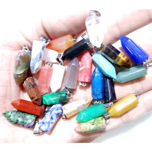 Natural Gem stone amethysts Rose Quartz tiger eye Unakite Mix pillar charms chakra Pendant for Diy jewelry making necklace 12pc